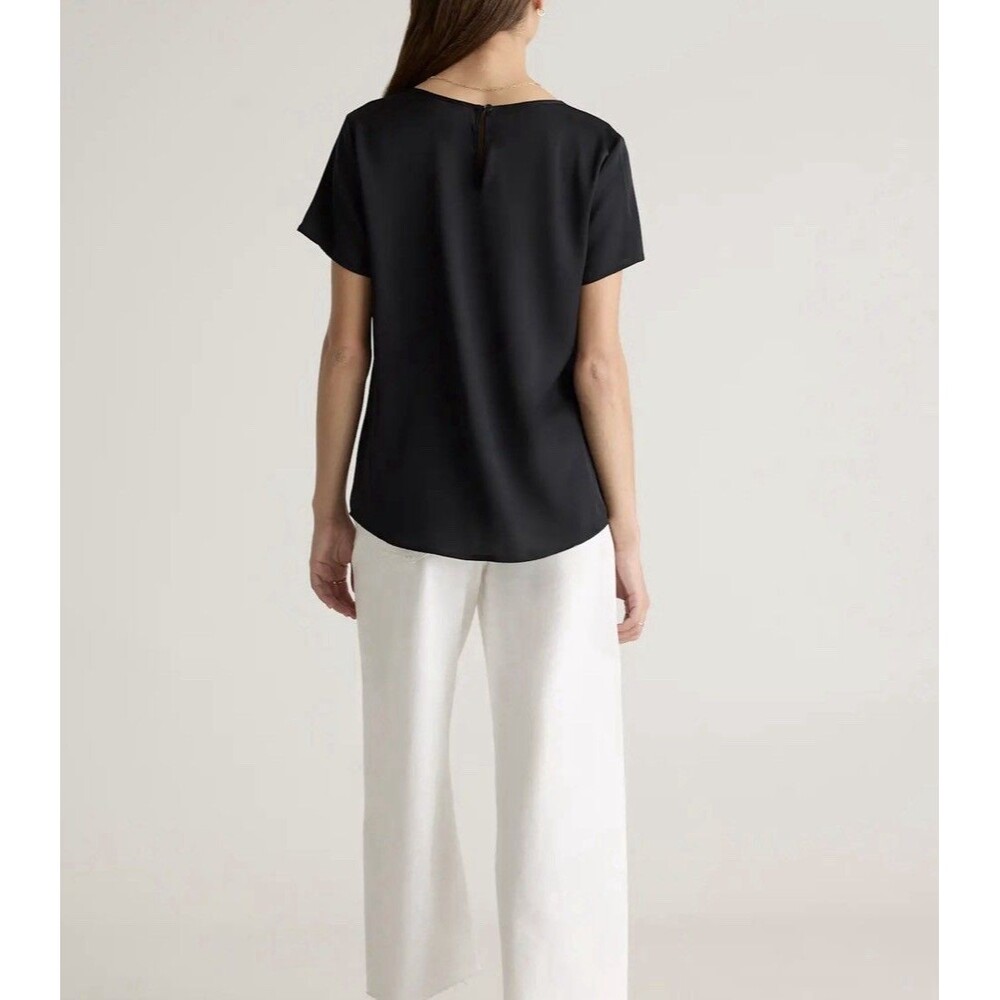NWT Quince Silk Washable Stretch Tee Black Sz S Minimalist Quiet Luxury Preppy - Picture 8 of 16